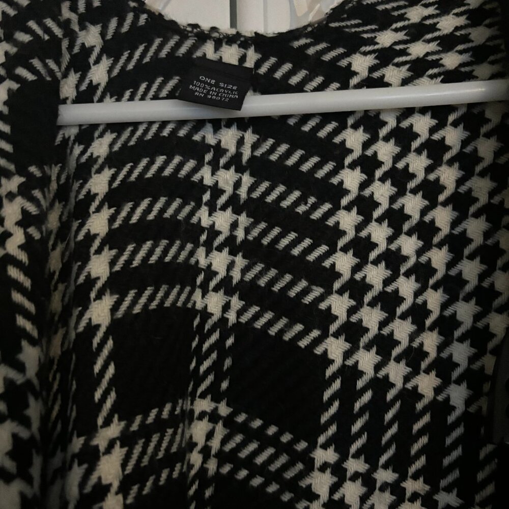 Black and White Plaid Poncho Sweater